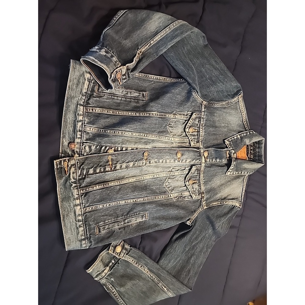 Lucky Brand Jacket Womens Blue Denim Tomboy Trucker Jean Distressed Small